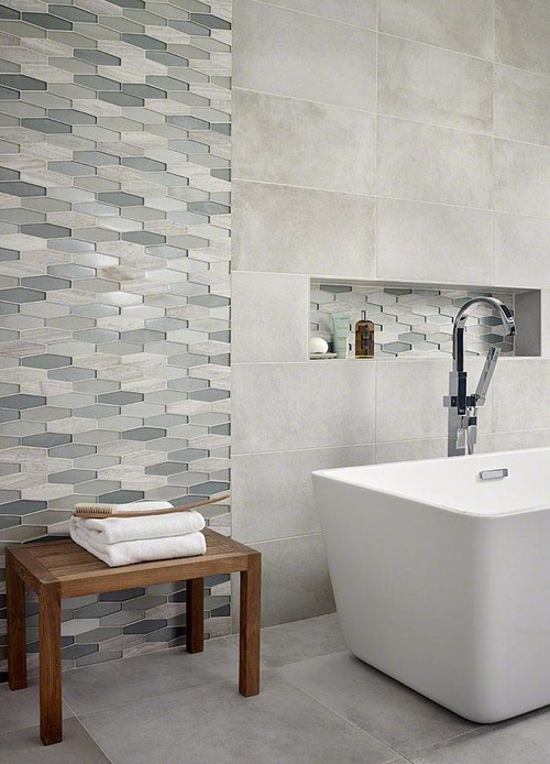 Harmonious Glass Tile Design with Gray Accents