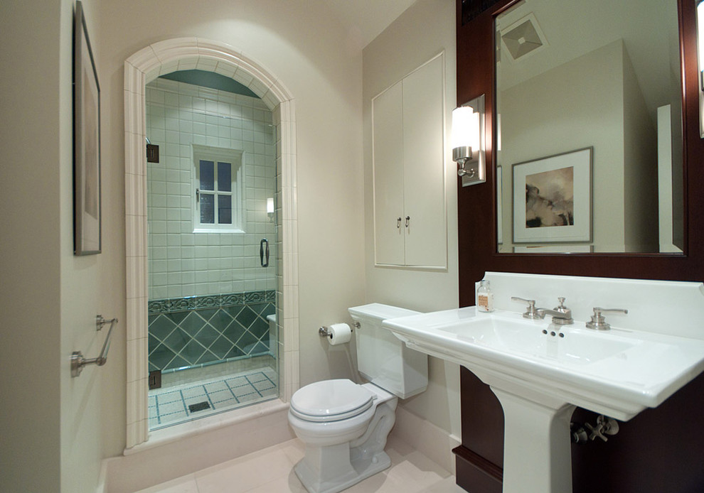 Bathroom - traditional ceramic tile bathroom idea in Vancouver with a pedestal sink