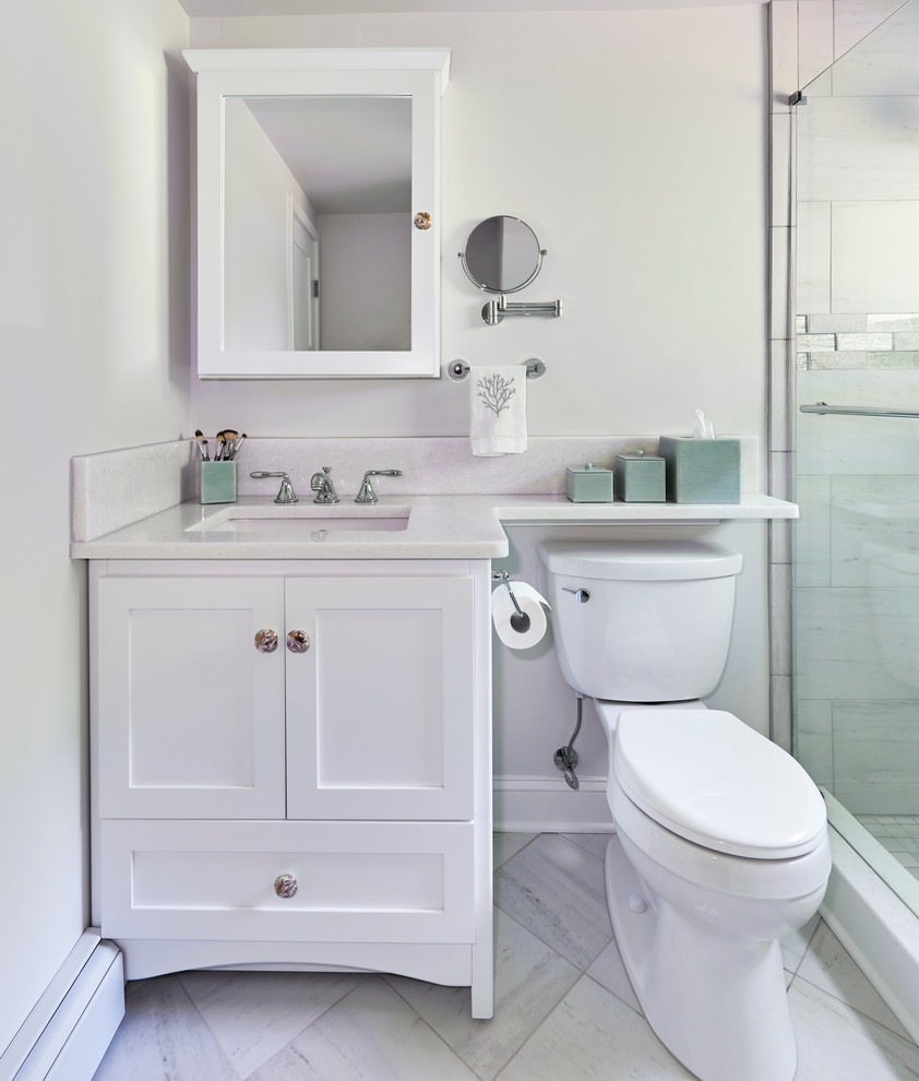 Simplicity in White Three Piece Bathroom Beach Style Bathroom New