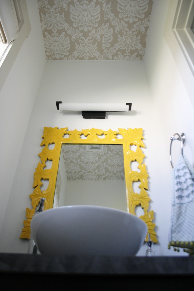 Inspiration for an eclectic bathroom remodel in Boise with a vessel sink