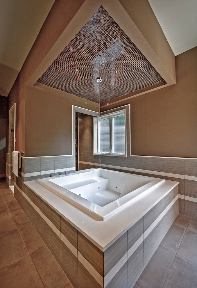 Design ideas for a contemporary bathroom in Denver with a hot tub.