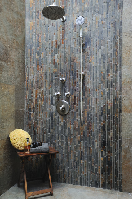Slate Shower Contemporary Bathroom, Slate Shower Tile