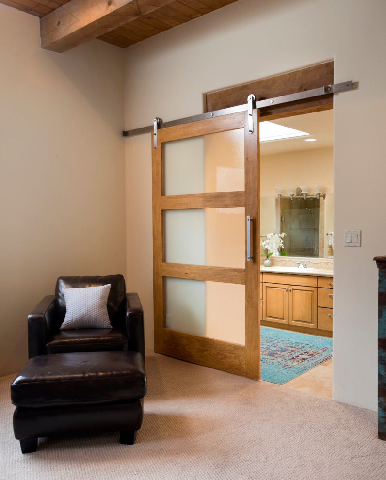 Sliding Door Bedroom to Bathroom Transitional Bathroom