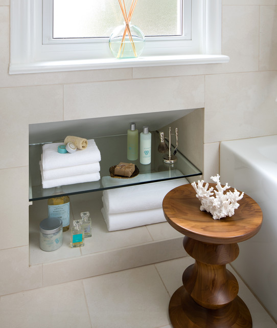 Boost Your Bathroom Storage With A Niche, Recessed Shelves In Small Bathroom