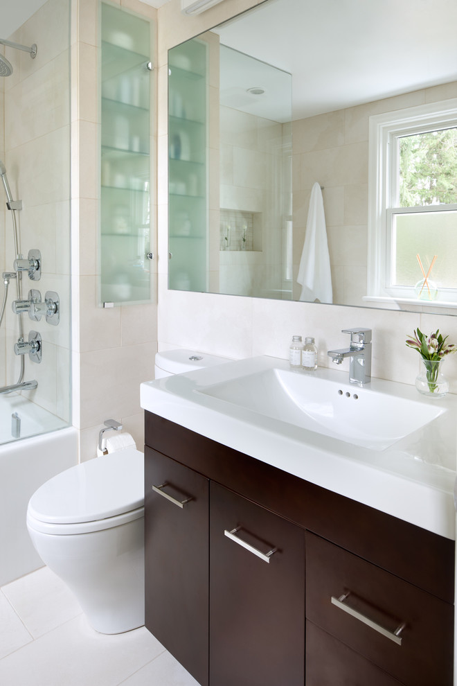 Inspiration for a contemporary bathroom remodel in Toronto with an integrated sink