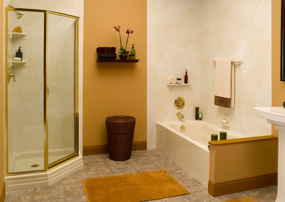 Smooth AlmondWhite Bath Tile Bathroom Austin by Genie Bath