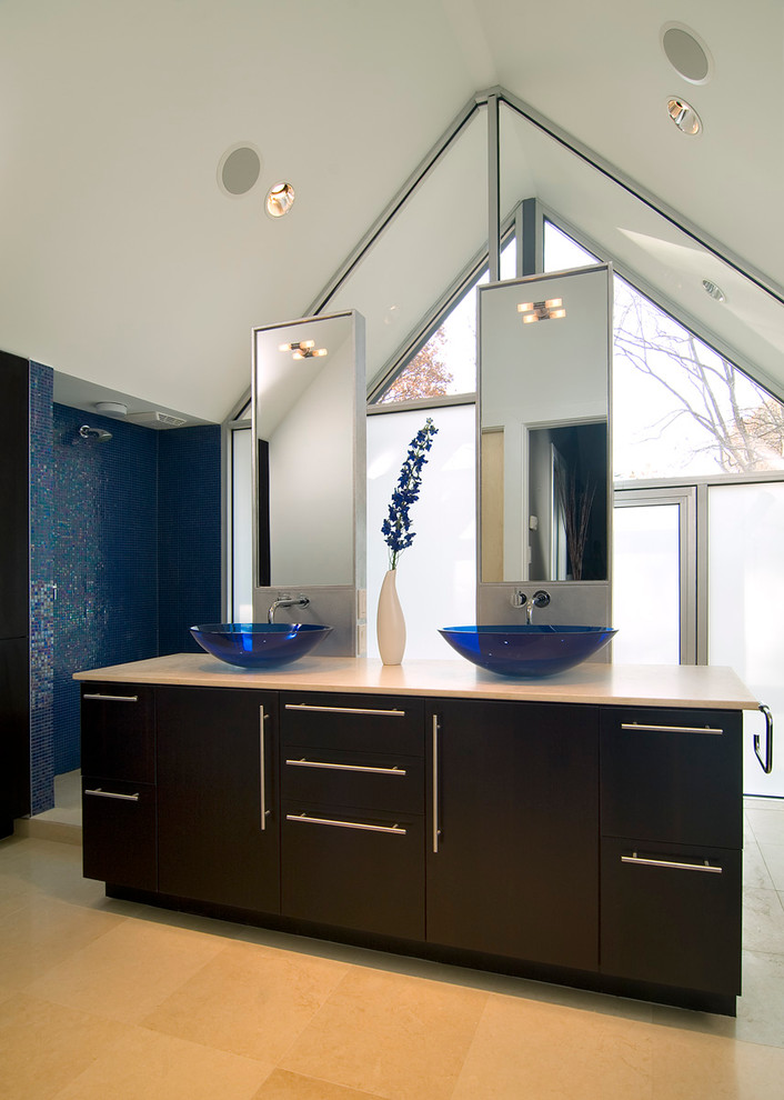 Inspiration for a contemporary bathroom remodel in DC Metro with a vessel sink