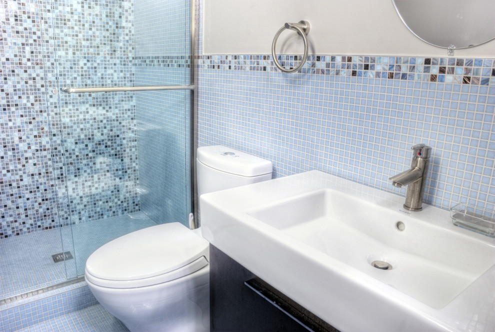 Design ideas for a contemporary bathroom in Philadelphia with mosaic tiles.