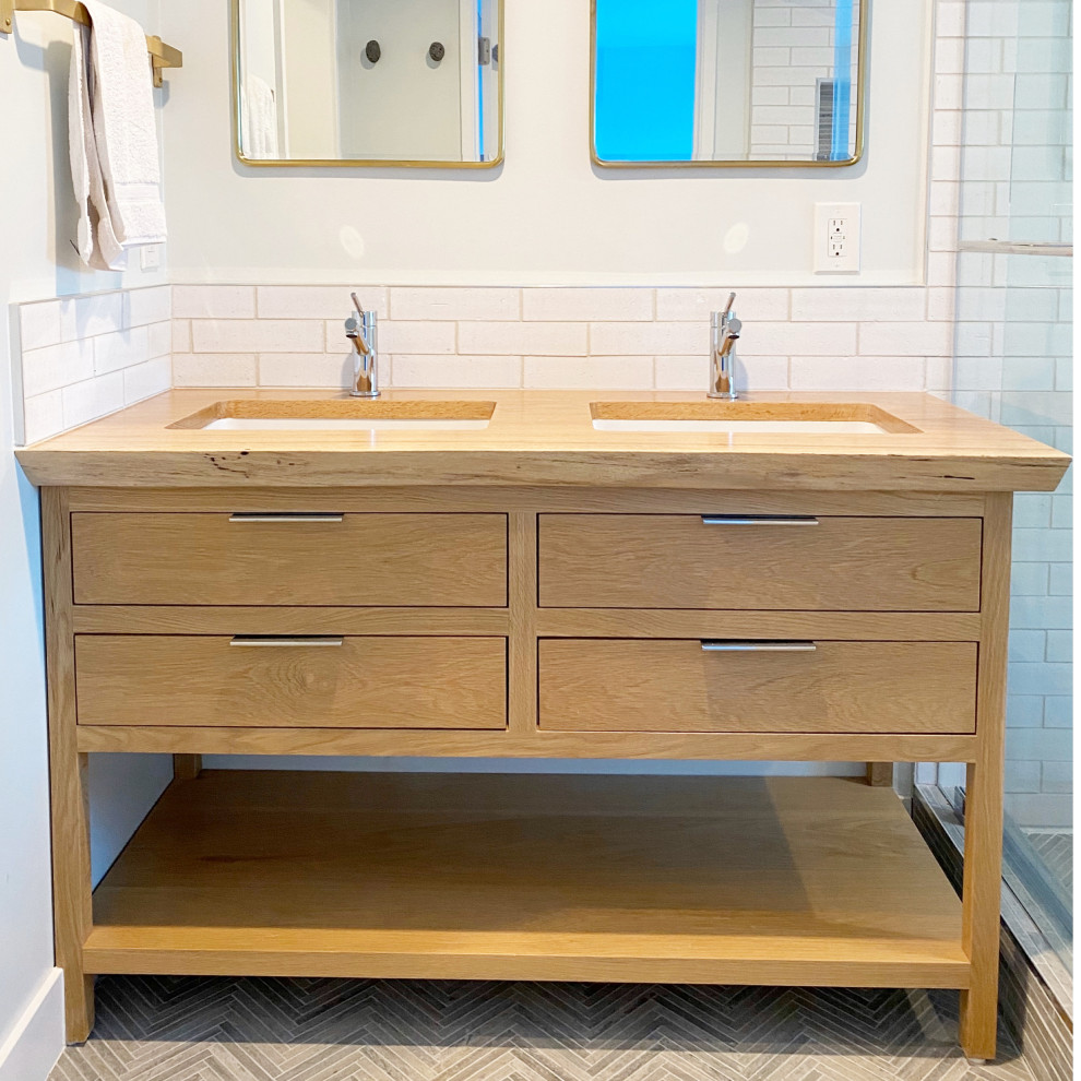 Solid White Oak Vanity with Live Edge Top Contemporary Bathroom