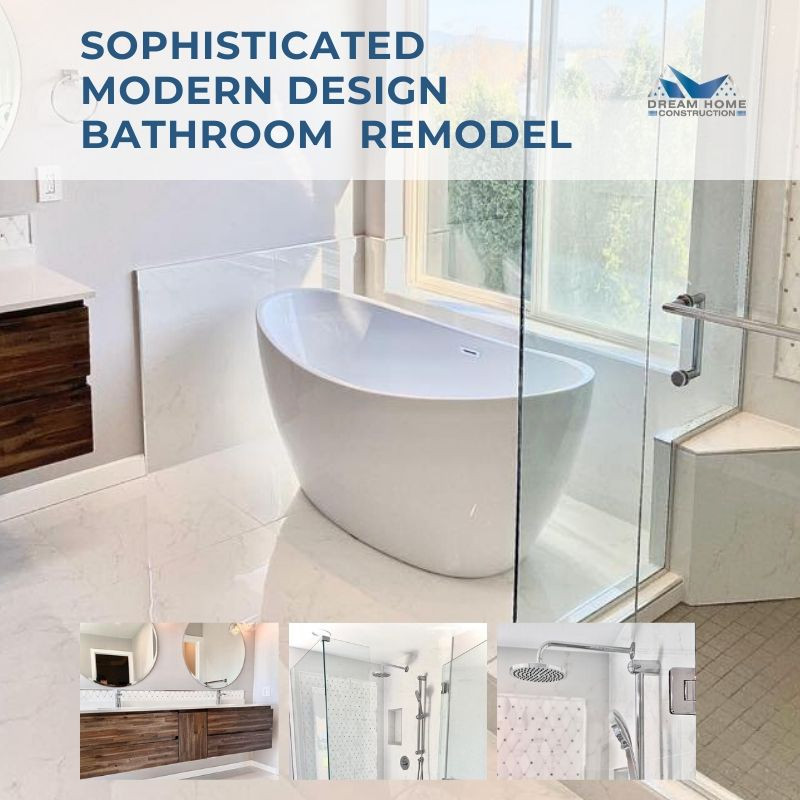 Design ideas for a large modern ensuite bathroom in Seattle with flat-panel cabinets, medium wood cabinets, quartz worktops, white worktops, a freestanding bath, white tiles, ceramic tiles, a corner shower, white walls, ceramic flooring, white floors and a hinged door.