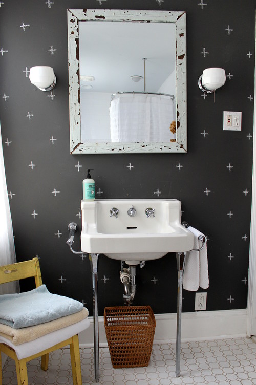 Creative Play: Kids Bathroom with Chalkboard Paint and Yellow Chair - Wallpaper Ideas