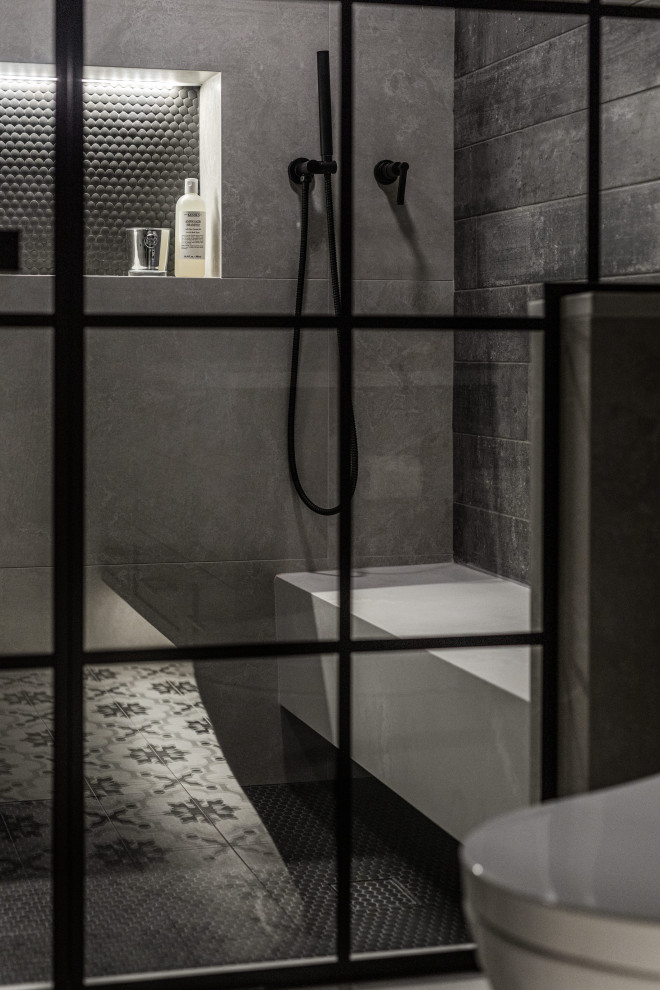 Spa Luxury Industrial Bathroom Detroit by Stalburg Design Houzz