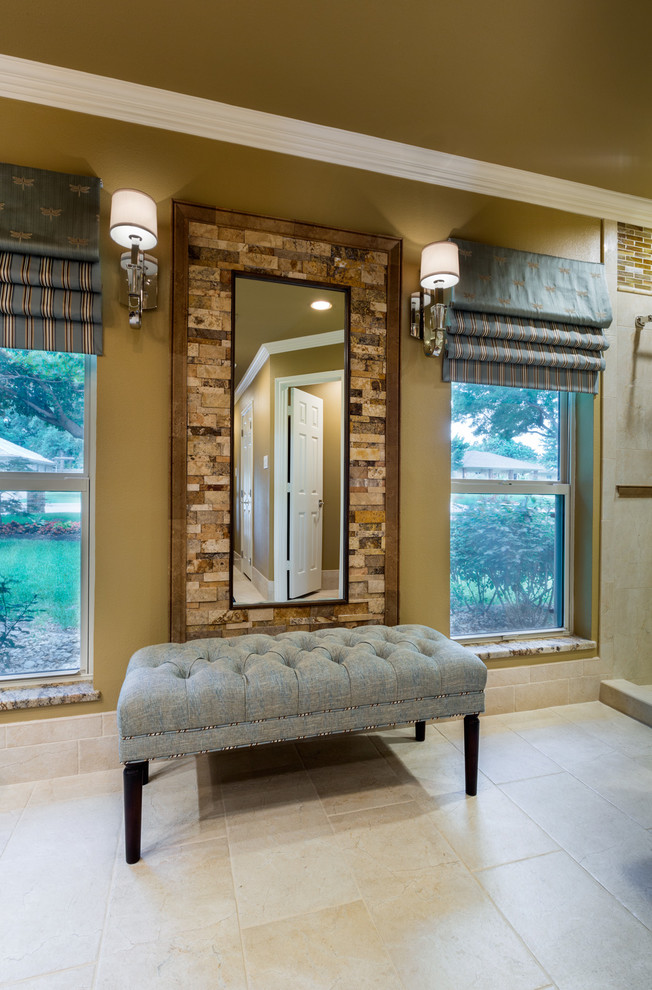 Inspiration for a timeless master bathroom remodel in Dallas with granite countertops