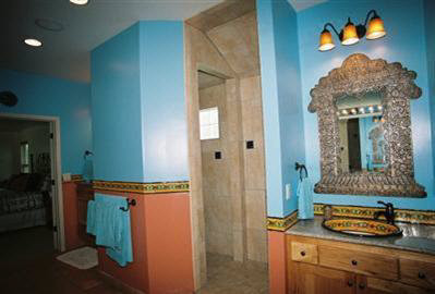 Bild på ett medelhavsstil badrum