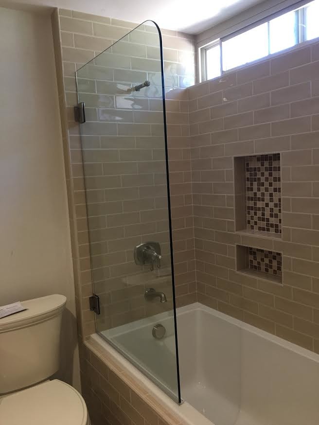 Mid-sized elegant master beige tile and ceramic tile ceramic tile and beige floor bathroom photo in Los Angeles with beige walls and a drop-in sink