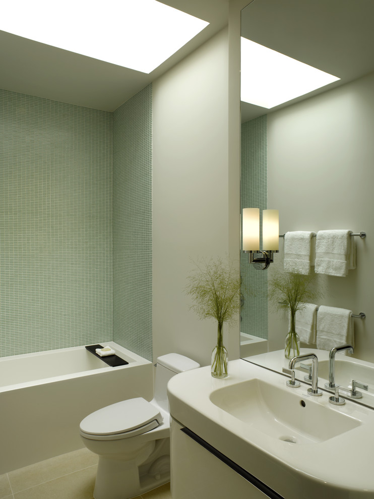 Design ideas for a contemporary bathroom in San Francisco with mosaic tiles.