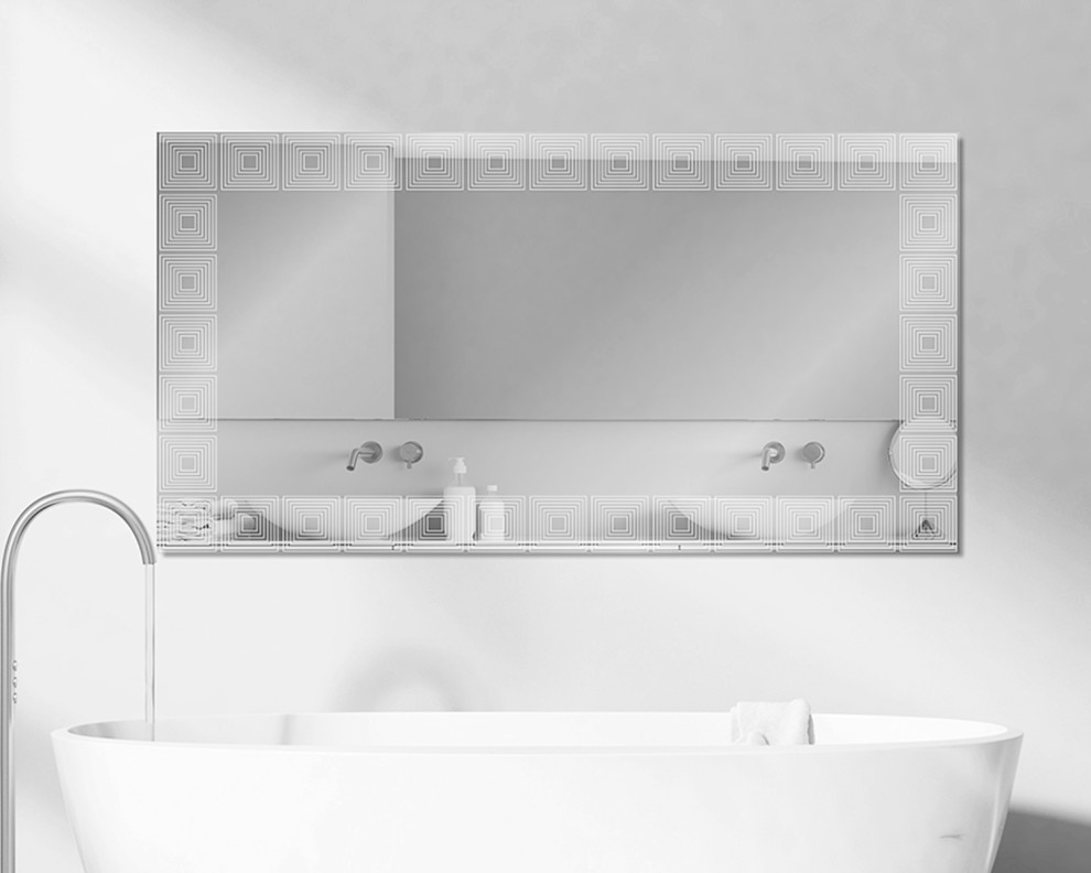 Идея дизайна: главная ванная комната среднего размера в стиле модернизм с белыми фасадами, белыми стенами, отдельно стоящей ванной и напольной тумбой