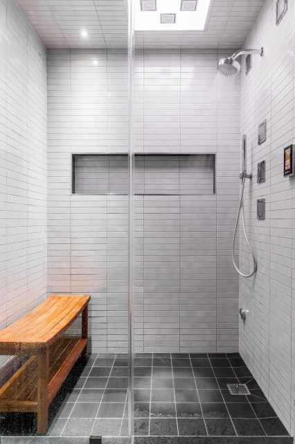 Stand up Shower featuring Kohler Shower Panel, Jets, Handshower and  Speakers - Modern - Bathroom - Dallas - by The Renowned Group | Houzz
