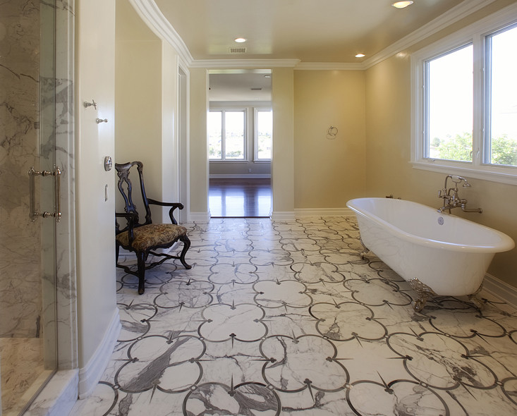 Statuary Vein custom water jet floor pattern from Royal Stone & Tile Traditional Bathroom