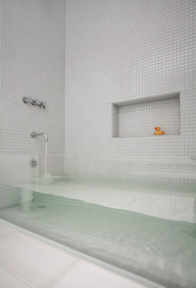 Trendy kids' mosaic tile and white tile bathroom photo in Boston