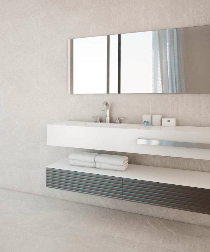 Immagine di una stanza da bagno design di medie dimensioni con piastrelle in gres porcellanato e pavimento in gres porcellanato
