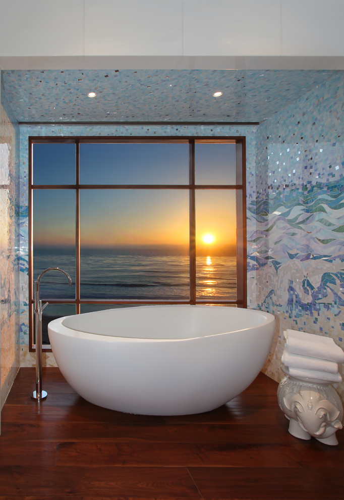 Design ideas for a contemporary bathroom in Orange County with a freestanding bath.