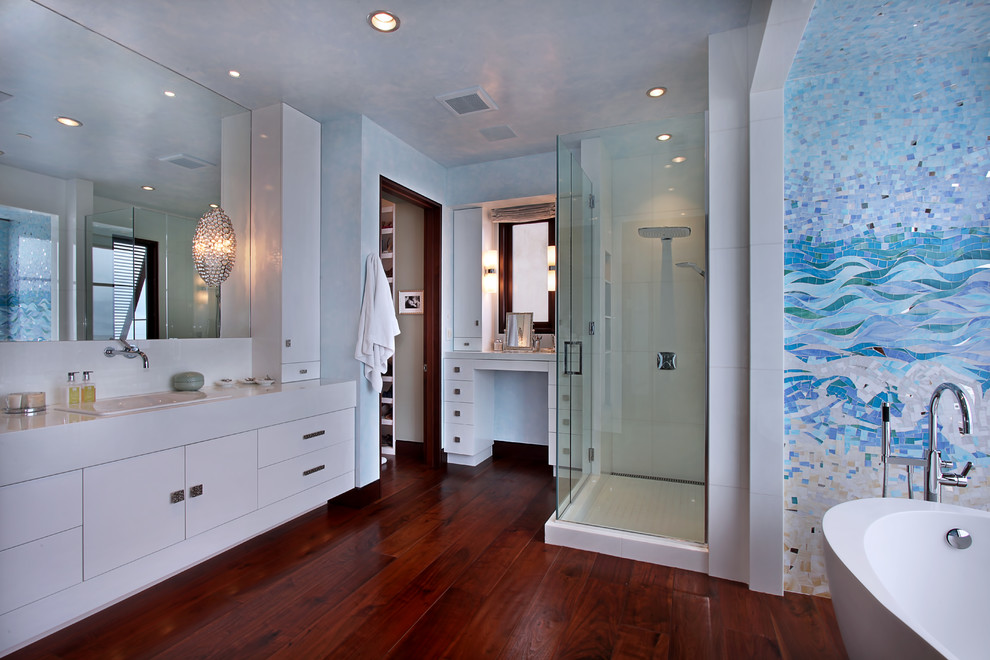 This is an example of a contemporary bathroom in Orange County with a freestanding bath.