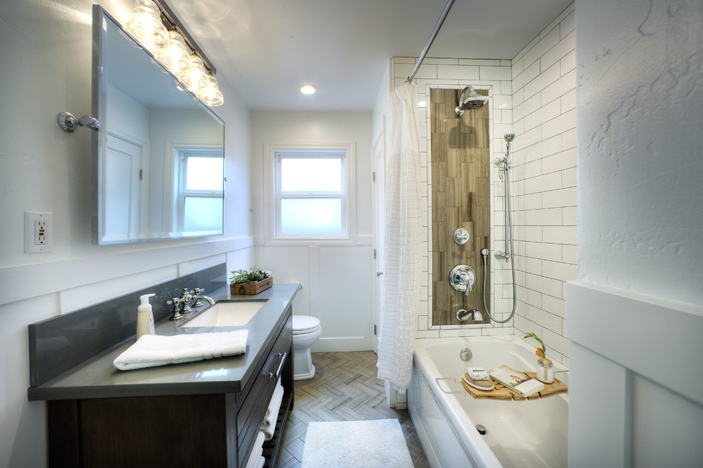 Subway bath in mountain town of Auburn, California Rustic Bathroom