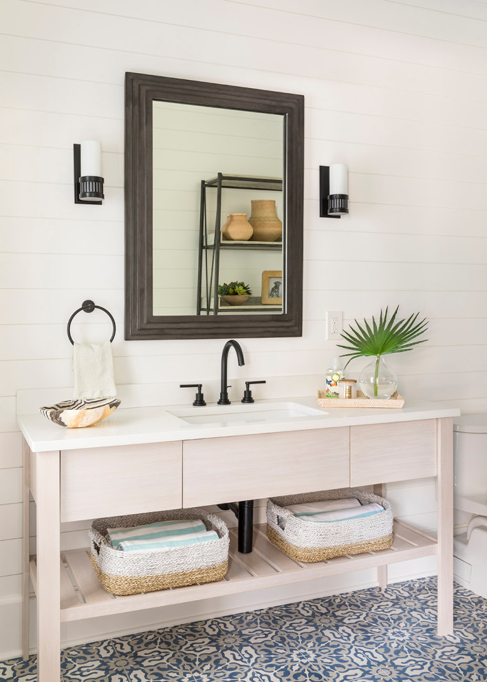Example of a beach style bathroom design in New York