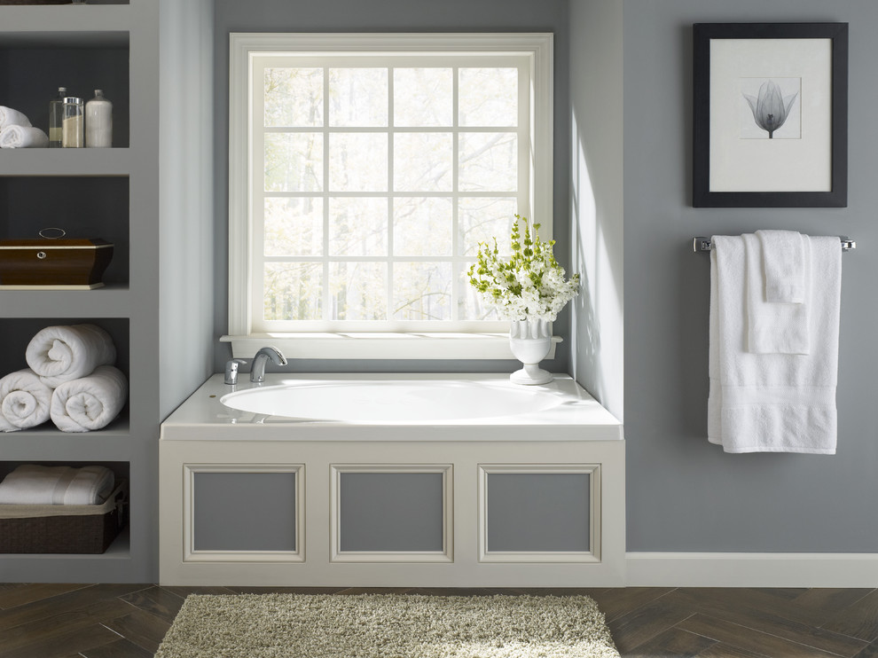 Sunny Bathtub Nook with Storage Alcoves Traditional Bathroom