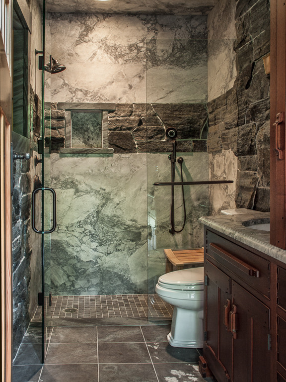 Super White Quartzite Shower with Heritage Valley Granite Trim