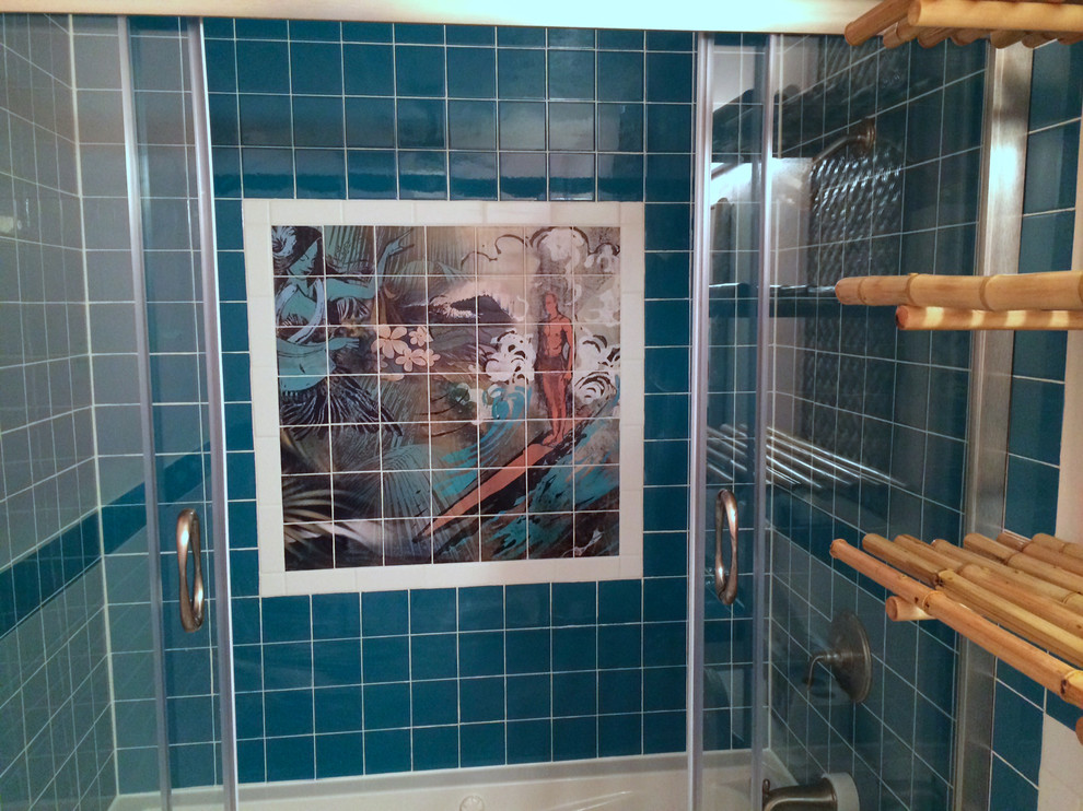 Surfer Inspired Modern Shower Mural Beach Style Bathroom Santa
