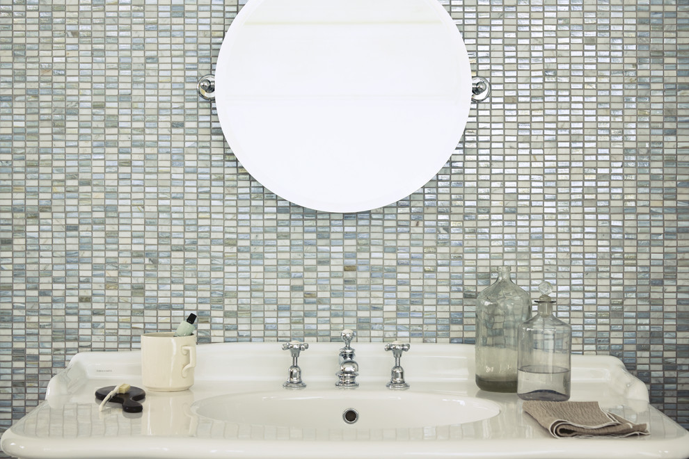 Bathroom - traditional glass tile bathroom idea in Copenhagen
