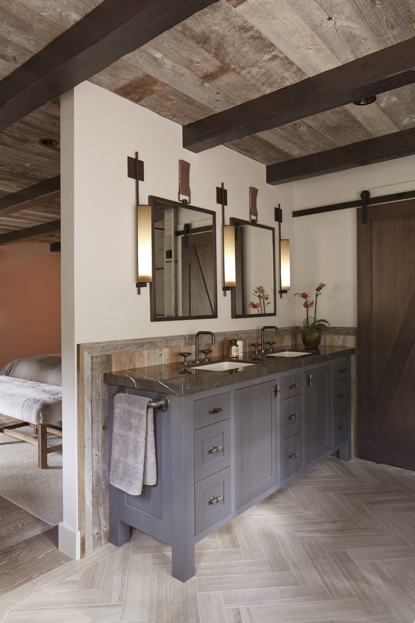 Livarno Home San Diego Rustic Bathroom Cabinet Grey and Oak Effect