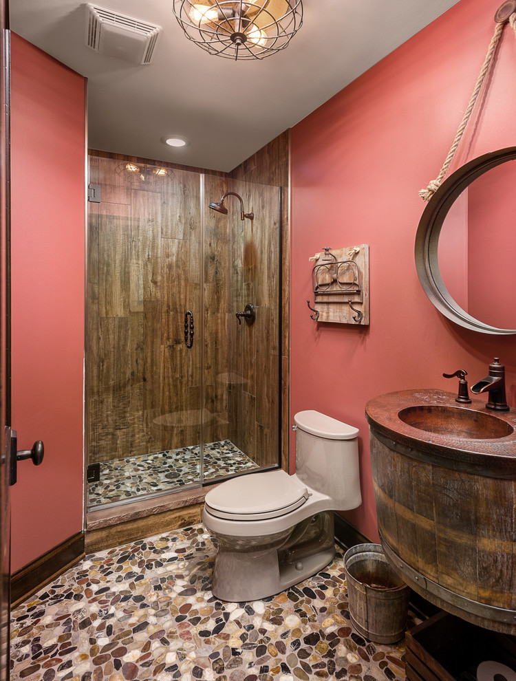 Example of a mid-sized arts and crafts master alcove shower design in Chicago