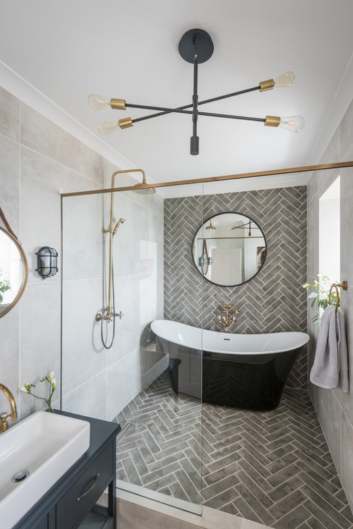 Industrial Chic: Stone-Look Herringbone Tiles Redefining Style