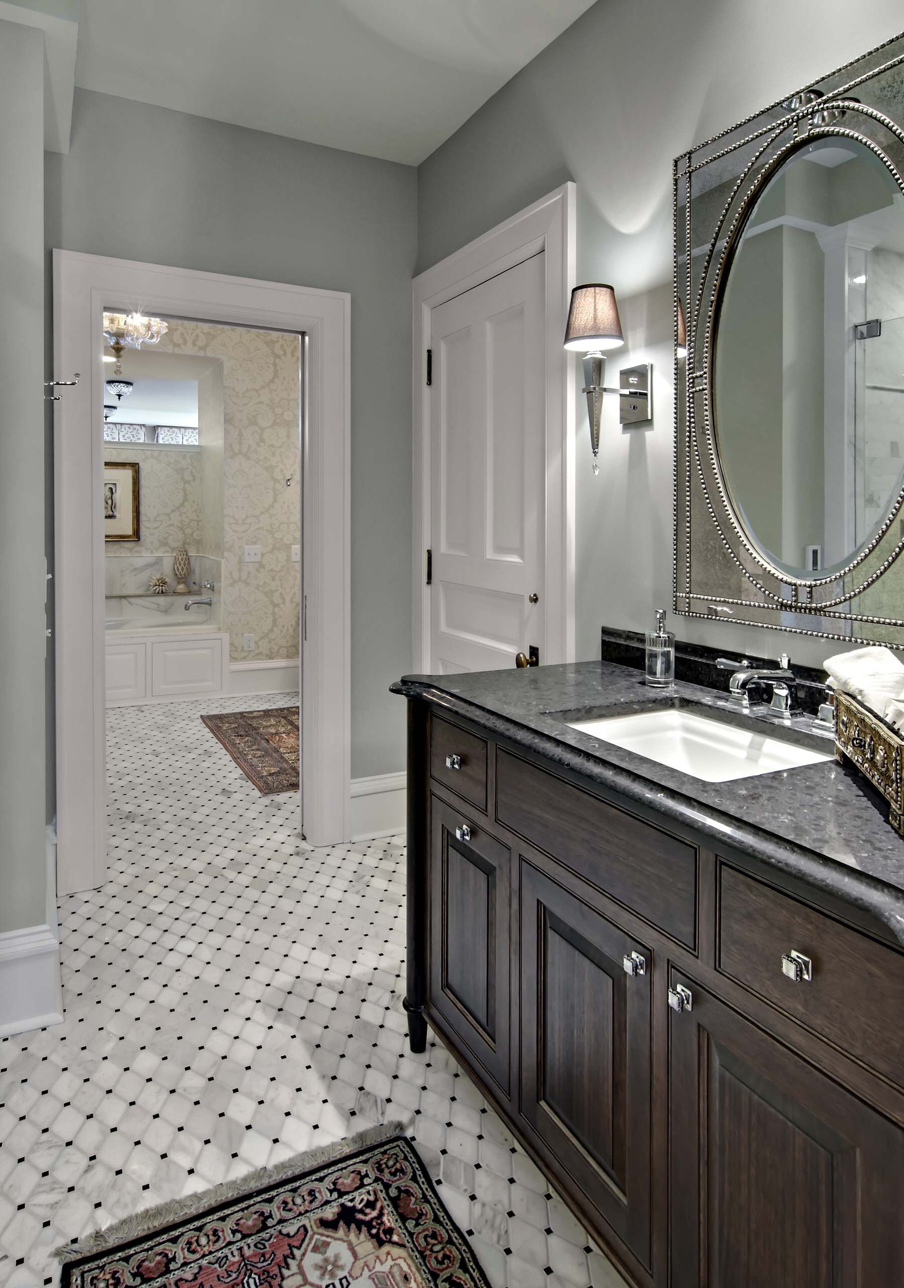 gray stained bathroom cabinets