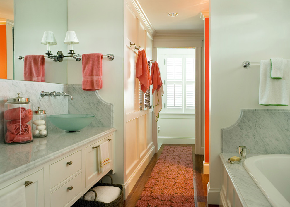 Bathroom - modern bathroom idea in Boston with a vessel sink