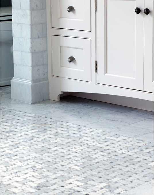 Bathroom - mid-sized traditional kids' gray tile and marble tile gray floor bathroom idea in Other with recessed-panel cabinets, white cabinets, gray walls and an undermount sink