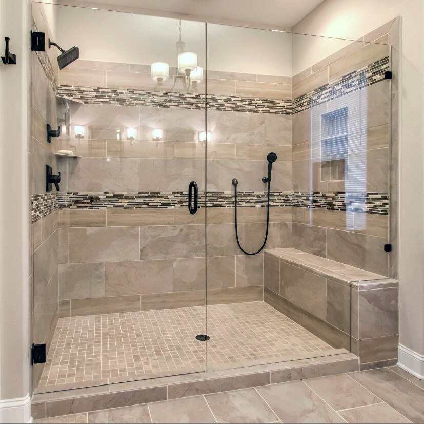 Design ideas for a medium sized contemporary ensuite bathroom in Other with flat-panel cabinets, dark wood cabinets, a walk-in shower, beige tiles, porcelain tiles, porcelain flooring and granite worktops.