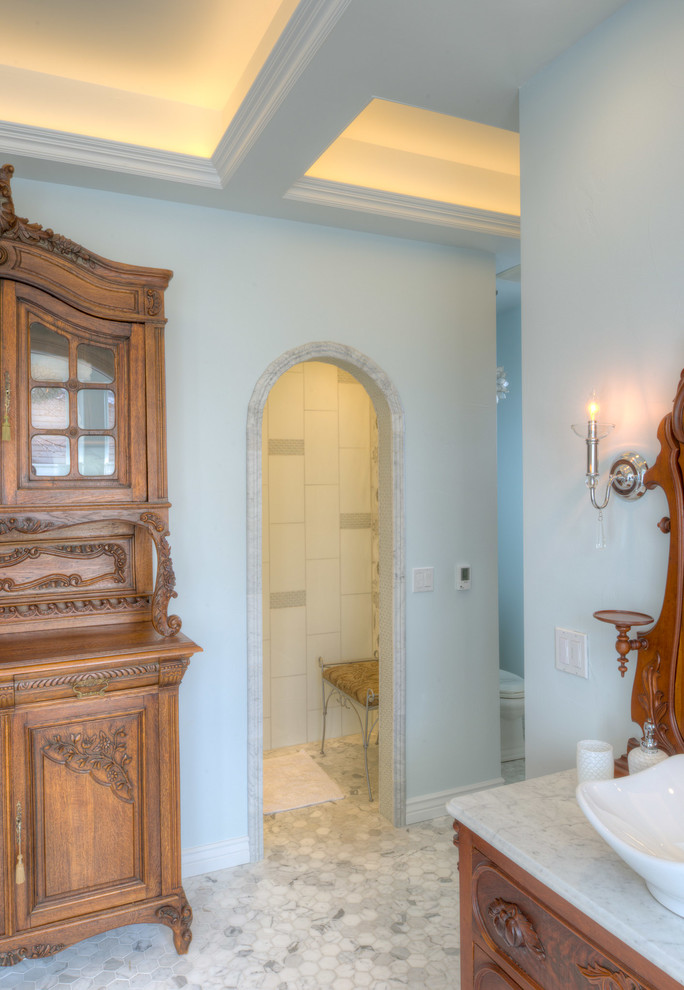 Tiled Arched Opening at Walkin Shower Traditional Bathroom