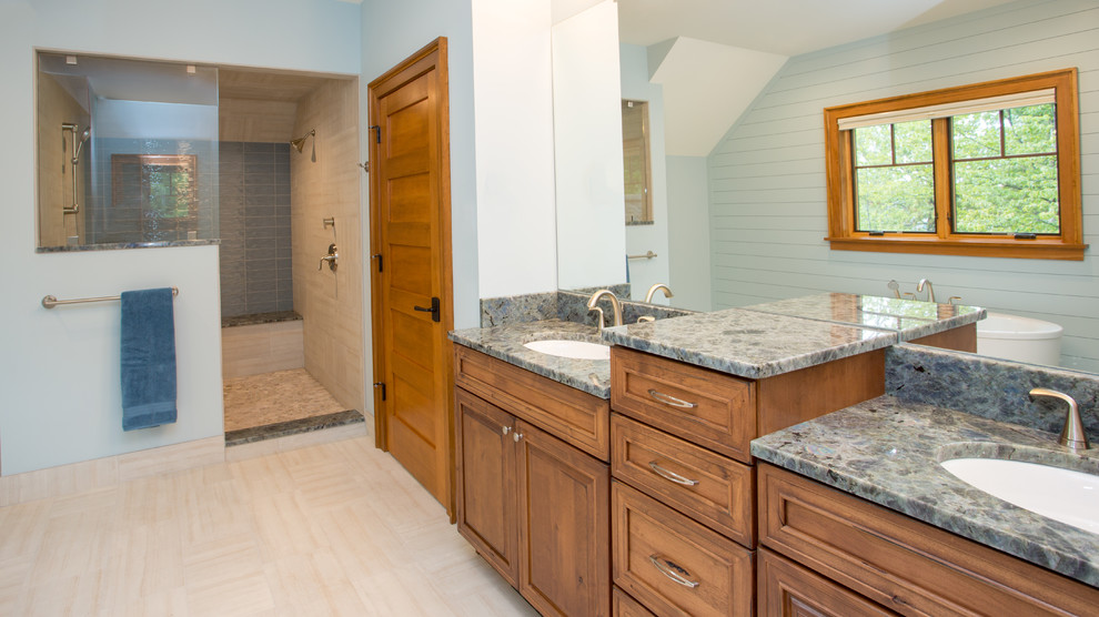 Example of a large mountain style master bathroom design in Other with an undermount sink