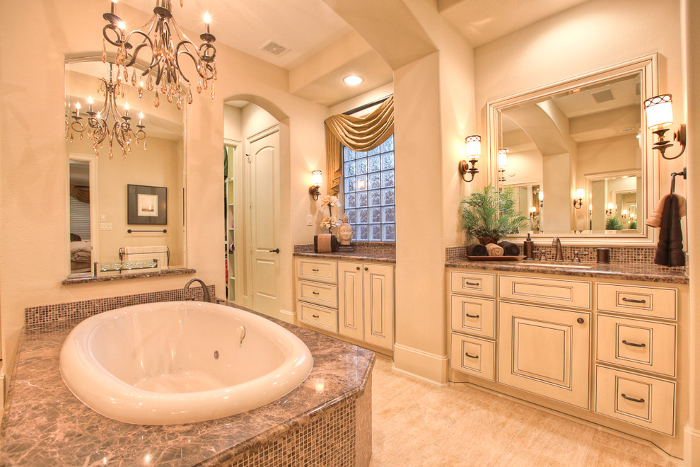 Photo of a traditional bathroom in Houston with mosaic tiles.