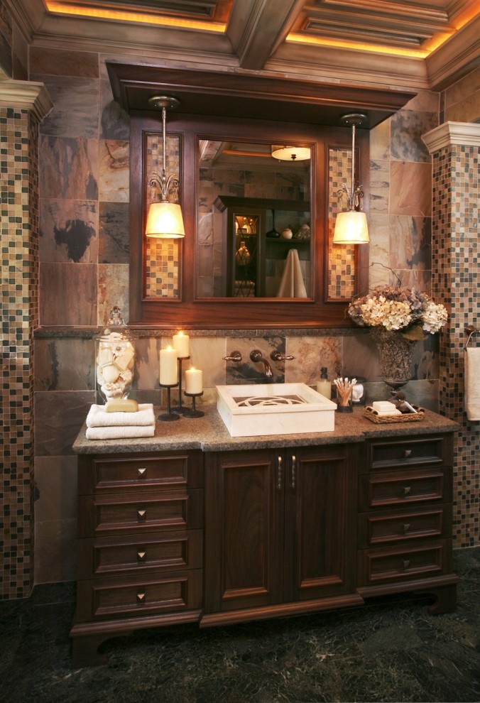 Example of a classic bathroom design in Detroit with a vessel sink