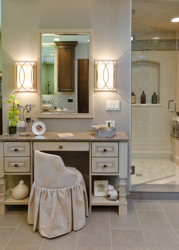 Example of a classic bathroom design in Chicago with granite countertops