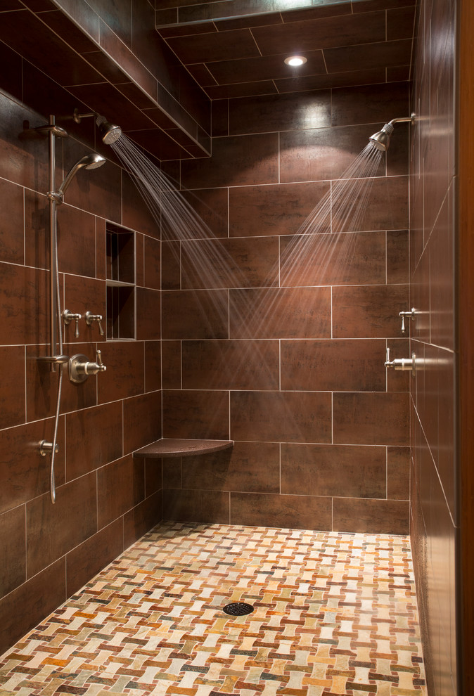 Double shower - transitional double shower idea in Boston