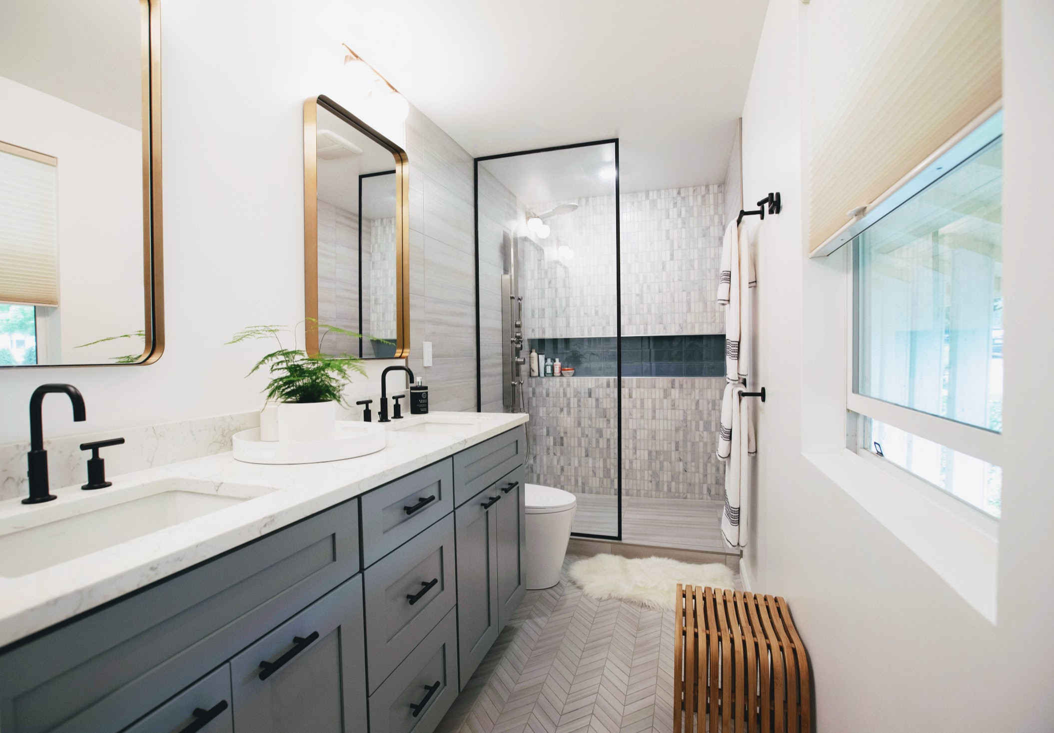 Transitional Bathroom Tile Ideas Bamboo Vanity