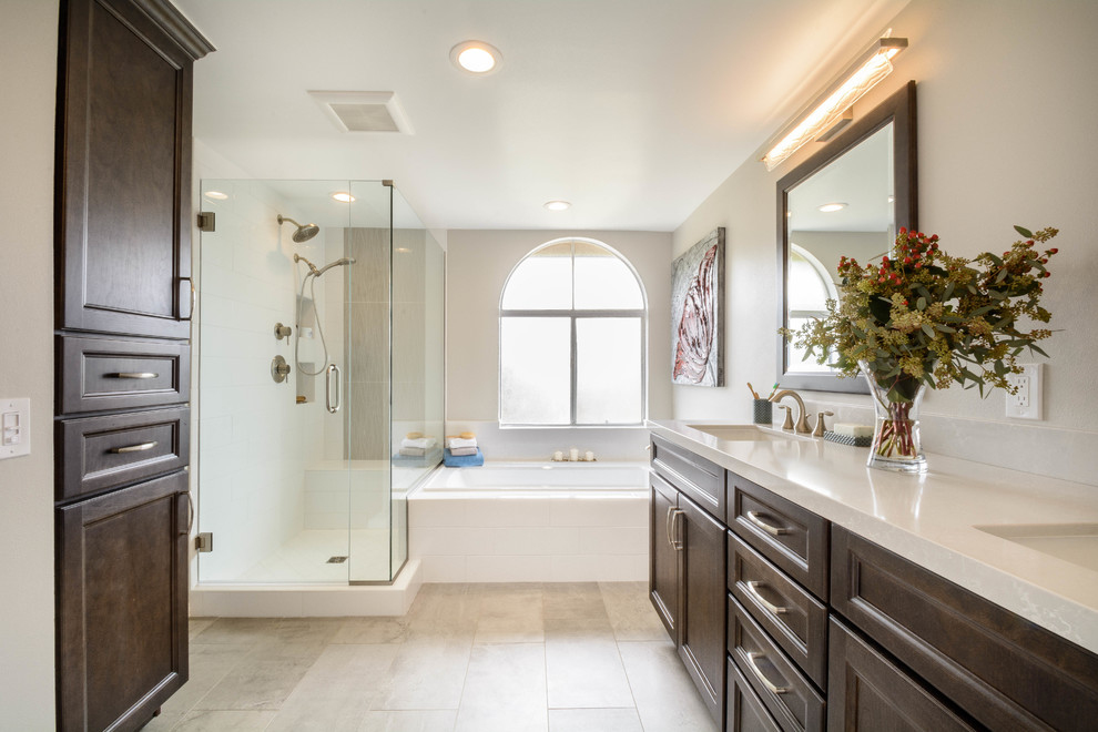 Transitional Contemporary Style Bath with Separate Bathroom