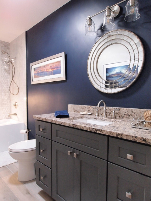 Transitional Designed Navy Guest Bathroom - Transitional - Bathroom