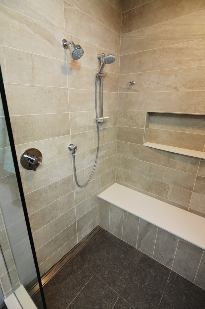 Transitional Master Bathroom Custom Shower & Free Standing Tub in